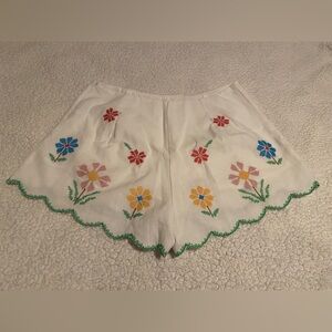 White Floral Embroidered Women Shorts